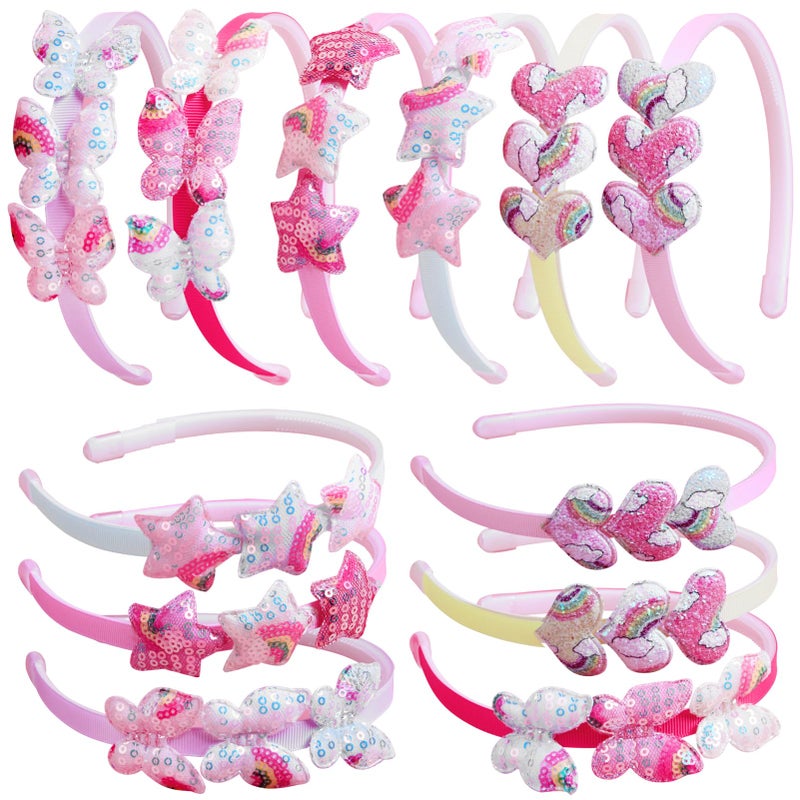 Fishdown Girls Headbands for Kids Glitter Toddler Girl Sequin Hairbands Glitter Heart Rainbow Butterfly Star Non-slip with Teeth (6 PCS) - Image 5